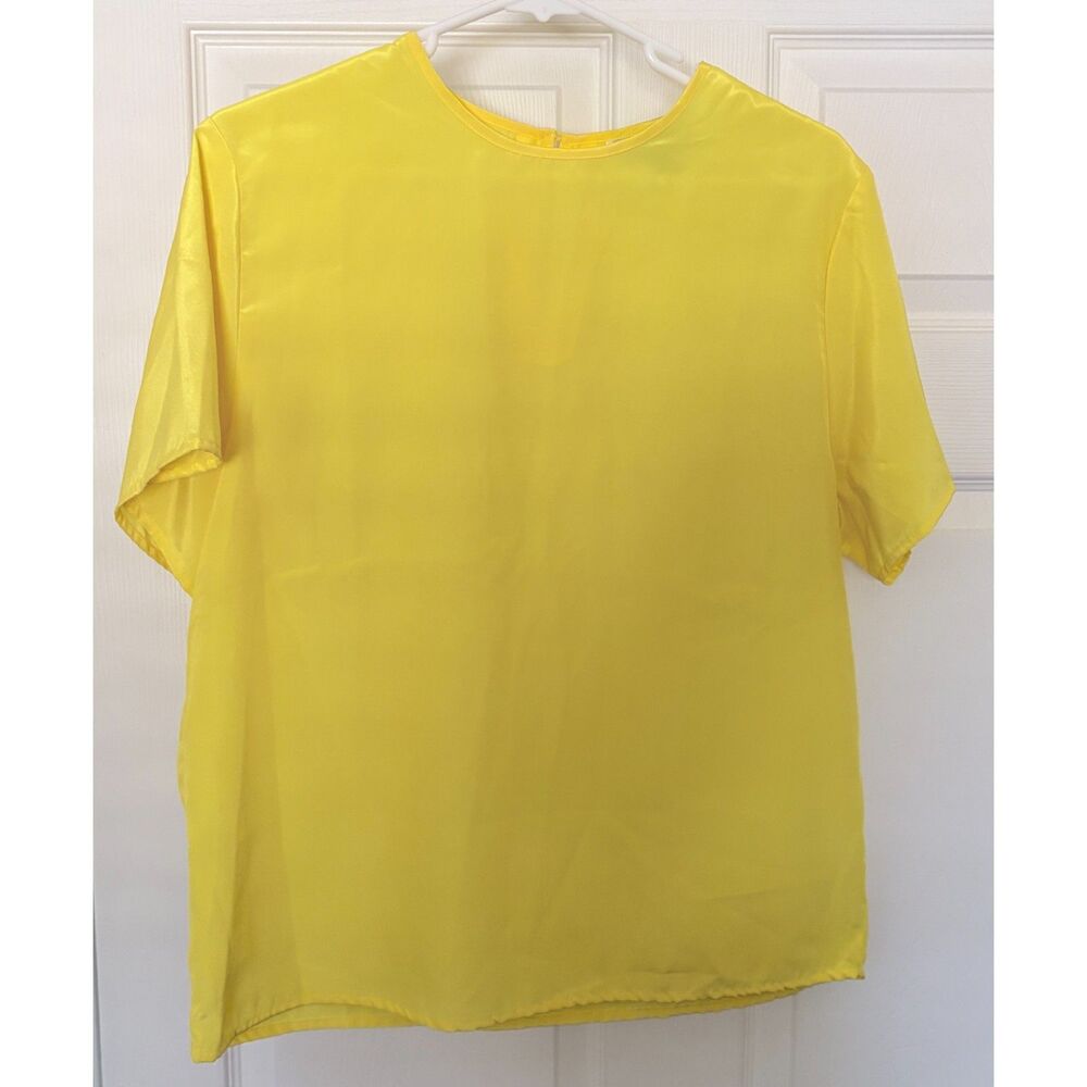 Hanna Sung Women’s Yellow Short Sleeve Blouse Pullover Top Size Large